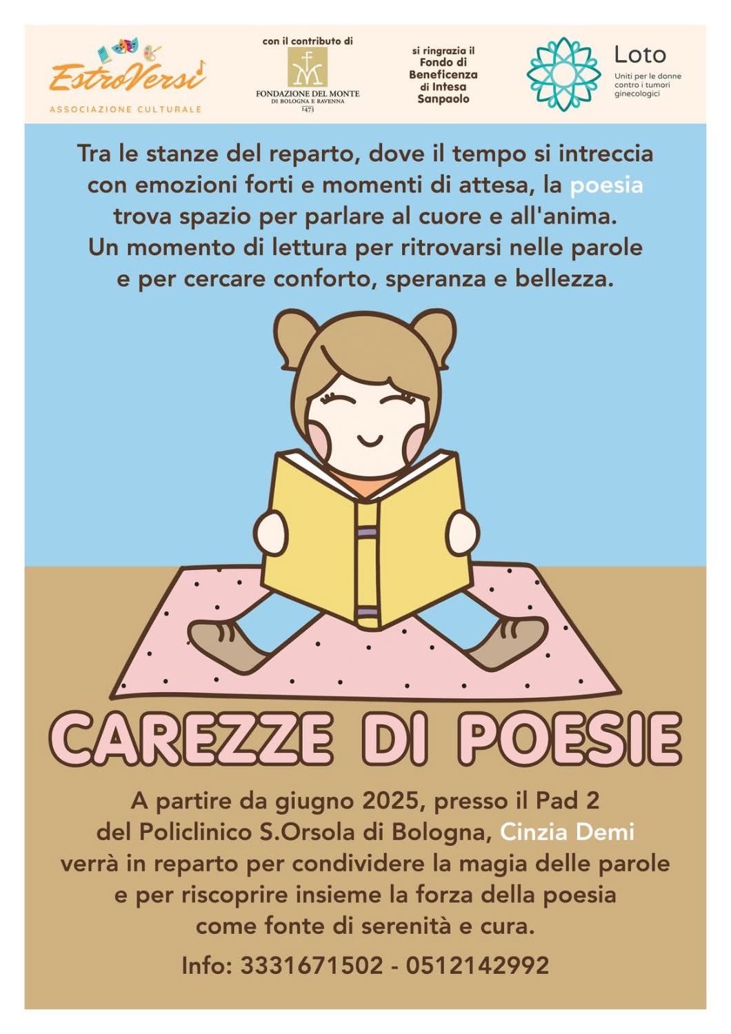 Progetto Carezze di Poesia con Loto OdV al reparto oncologia Ospedale Sant'Orsola Bologna